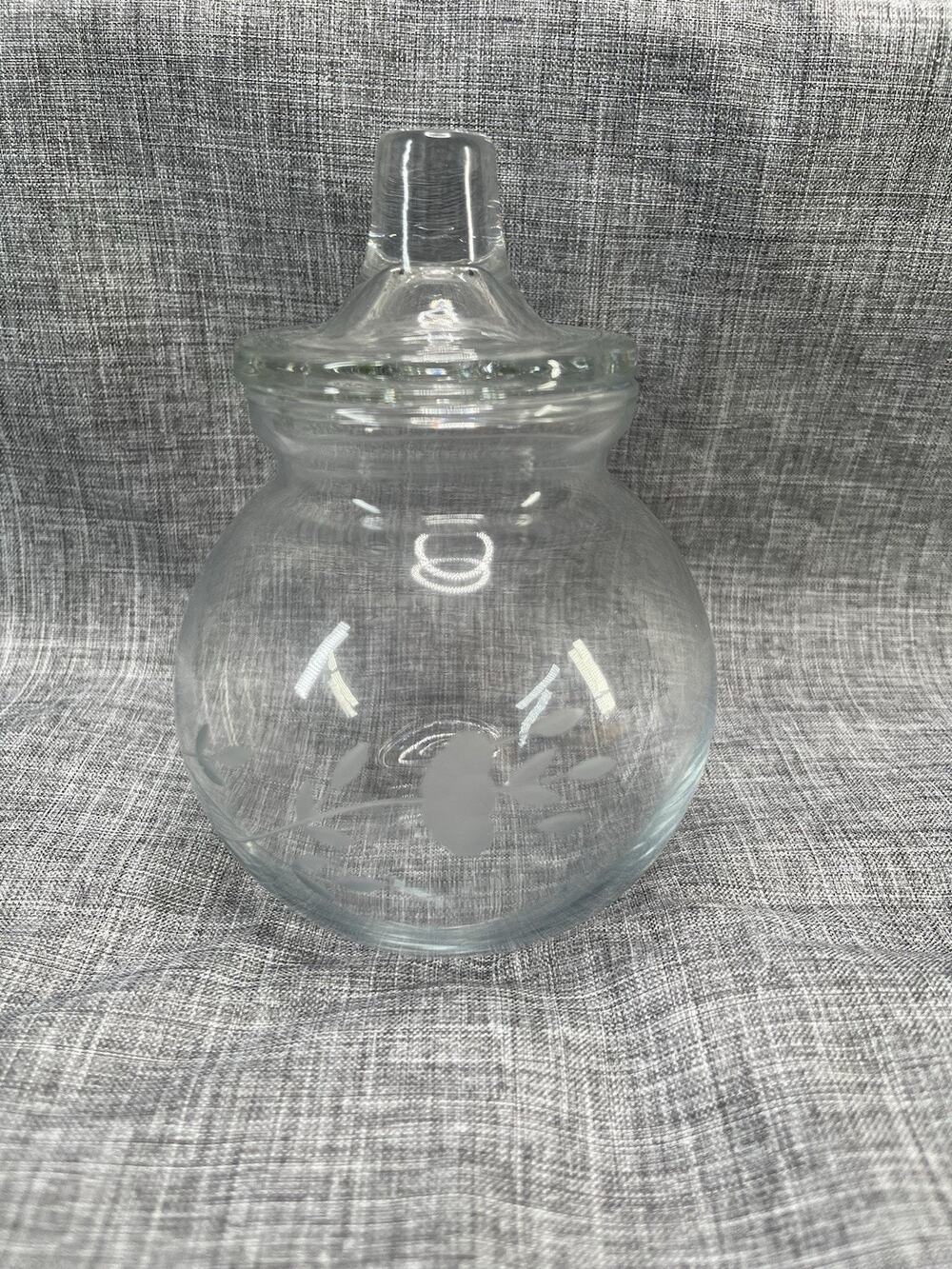 Princess House #025 Ivy Ball Cotton Ball Holder Glass Round With Lid Home Decor
